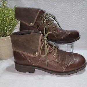 OTBT CHETOPA LACE UP FOLD OVER LEATHER BOOTS BROWN COLOR WOMENS SIZE 8